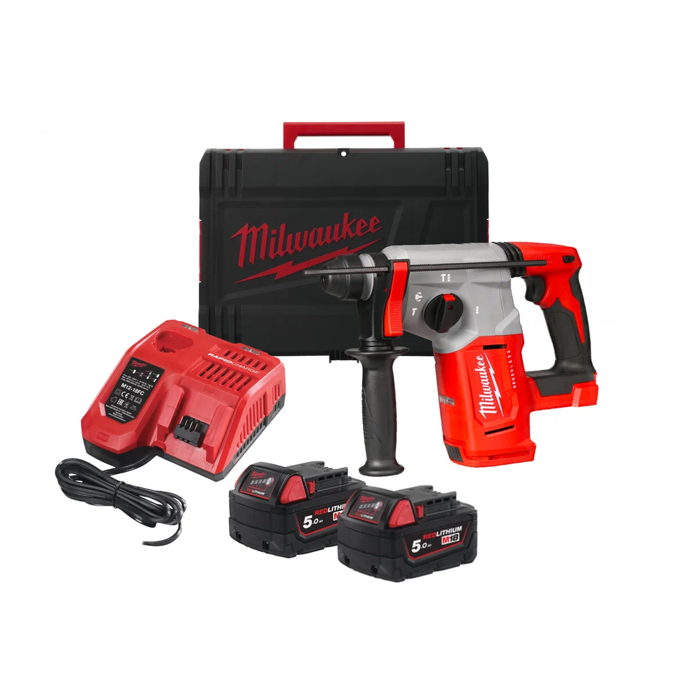 Новинка! Комплект в кейсе M18 BLH-502X: Аккумуляторный перфоратор MILWAUKEE M18 BLH-0 ПЛЮС 2 шт Аккумулятора B5 5.0 Ач и Быстрозарядное устройство M12-18 FC 4933478894