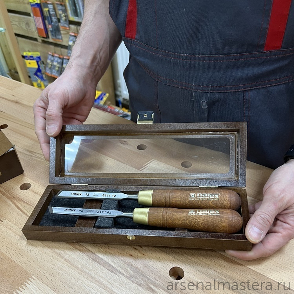 ХИТ! Набор из 2 косых столярных стамесок 12 мм (правая и левая) NAREX WOOD LINE PLUS 851662