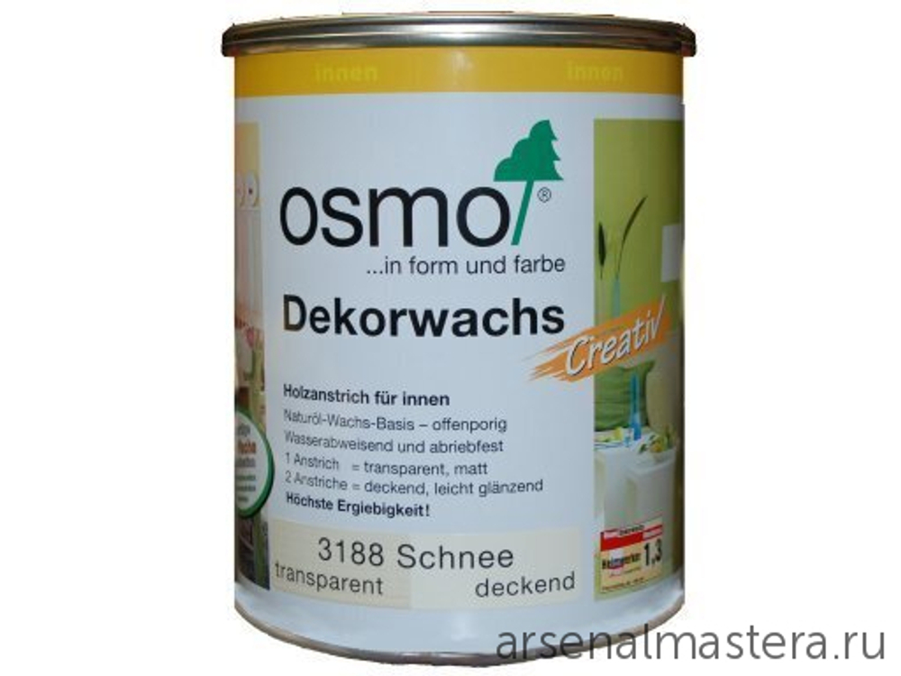 Цветное масло для древесины Osmo 3188 Снег 0,75 л Dekorwachs Intensive Tone для внутренних работ Osmo-3188-0.75 10100458