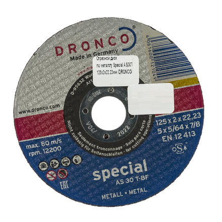 Новинка! Отрезной диск по металлу универсальный DRONCO Superior AS30T, Т41, 125 x 2 x 22, 23 для УШМ 1121055100