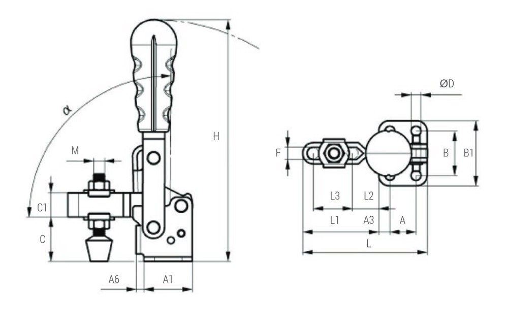 РАСПРОДАЖА! Прижим Toggle Clamp вертикальный 150 кг М6 Piher 56002 М00006362