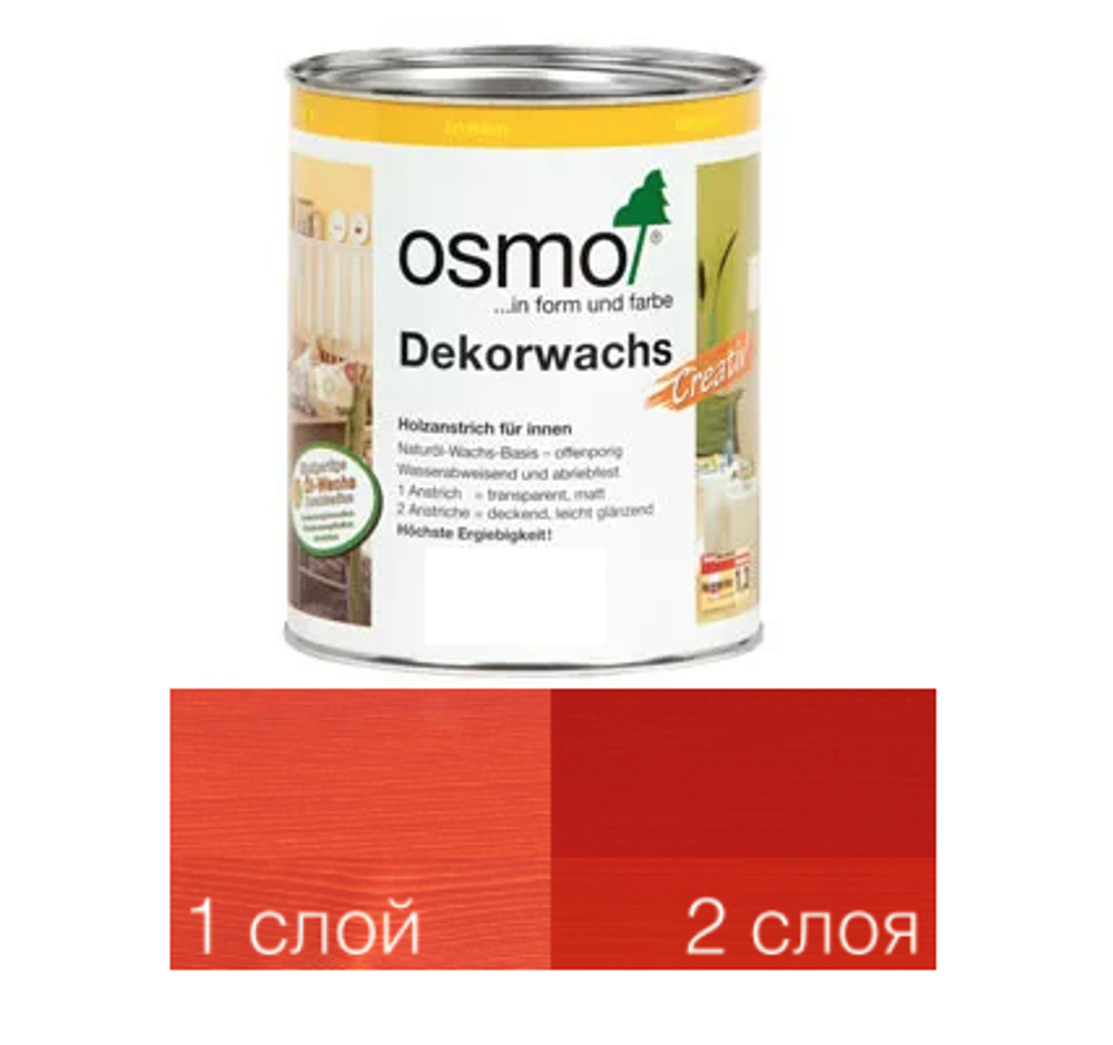 ХИТ! Цветное масло интенсив Osmo 3104 Красный 0,125 л Dekorwachs Intensive Tone для внутренних работ Osmo-3104-0,125 10100828